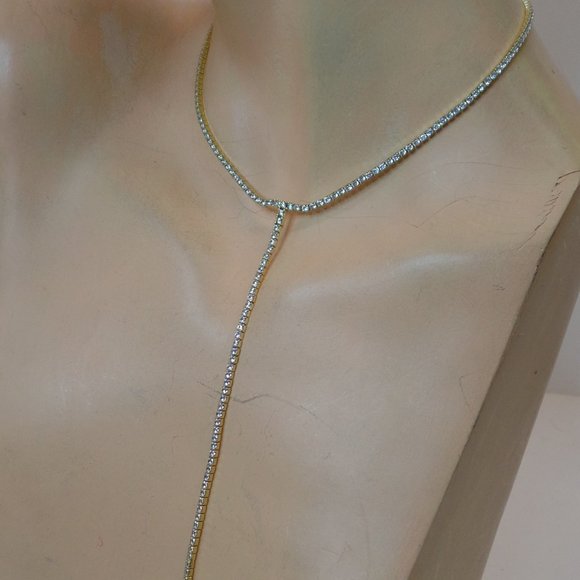 Unknown Jewelry - Worn 1X Unbranded Goldtone & CZ Bling Necklace "Y" Adj 15"  Tail  6.5" Beautiful